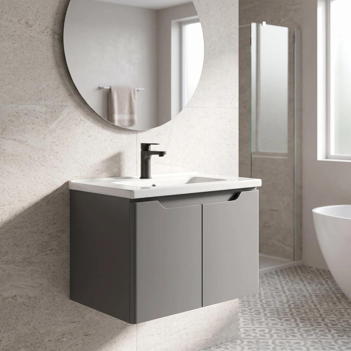 Carbon Steel Basin Cabinet Set in a room setting
