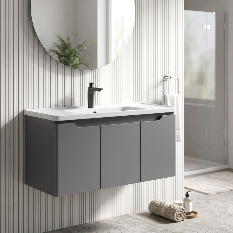 Carbon Steel Basin Cabinet Set in a room setting