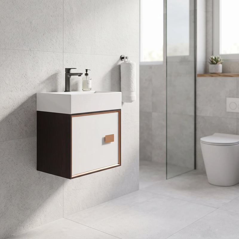 SUS304 Main Basin Cabinet - White in a room setting