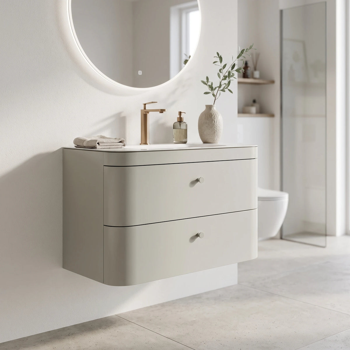 Plywood Cabinet with Artificial Stone Basin in a room setting