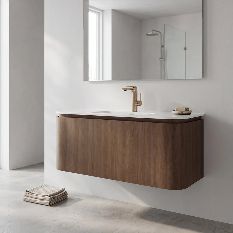 Plywood Cabinet with Ceramic Basin in a room setting