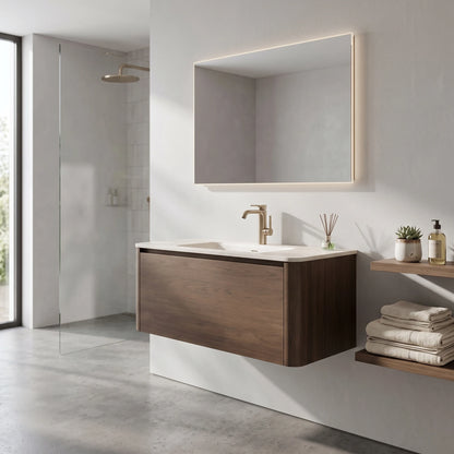 Plywood Cabinet with Sintered Stone Basin in a room setting