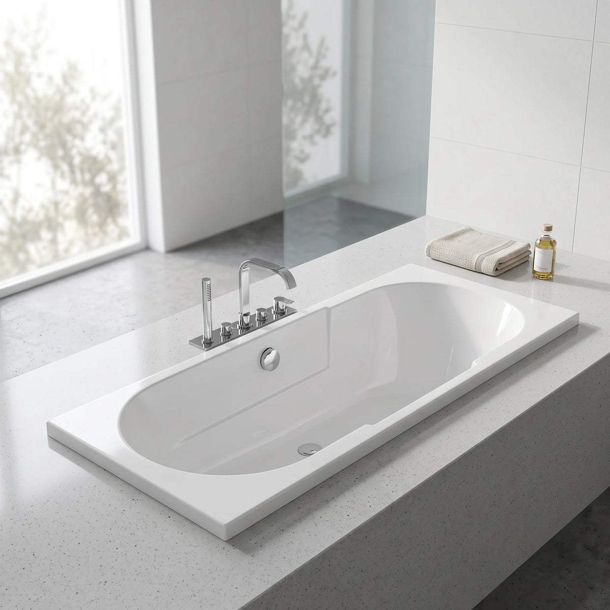 Build In Bathtub c/w Waste - White in a room setting