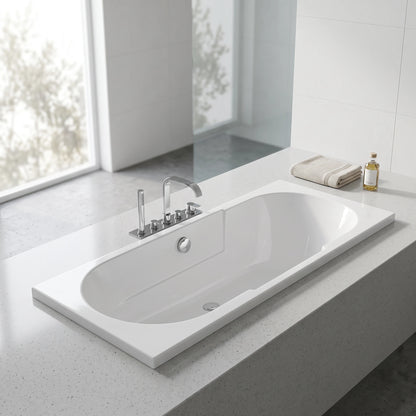 Build In Bathtub c/w Waste - White in a room setting