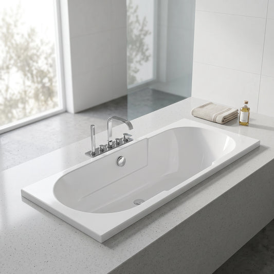 Build In Bathtub c/w Waste - White in a room setting