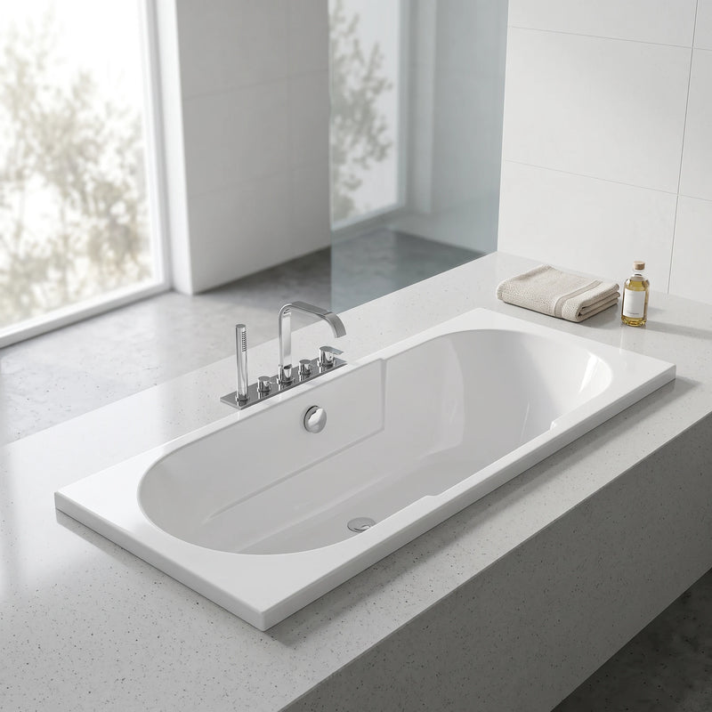 Build In Bathtub c/w Waste - White in a room setting