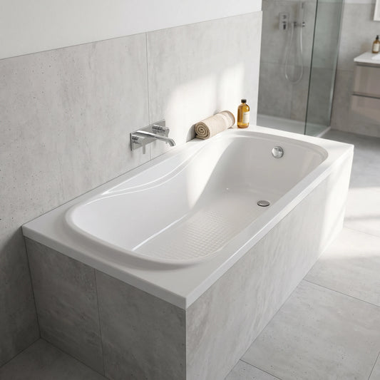 Build In Bathtub c/w Waste - White in a room setting