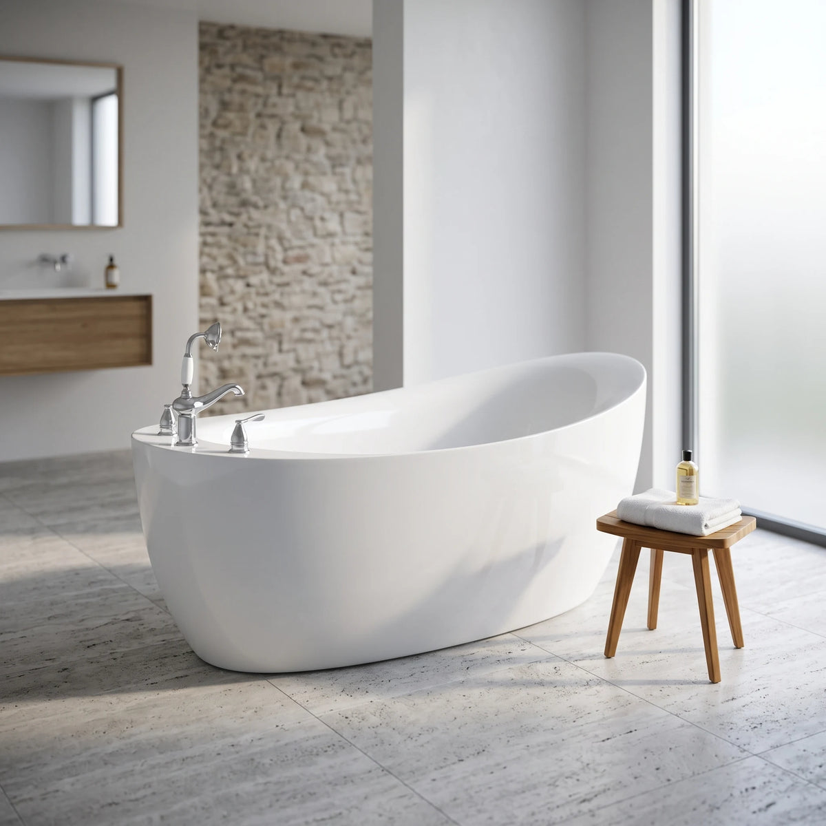 Free Standing Bathtub - Chrome Tap in a room setting