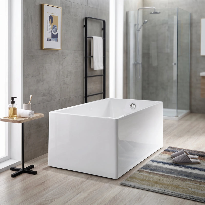Free Standing Bathtub c/w Waste - White in a room setting