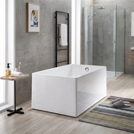 Free Standing Bathtub c/w Waste - White in a room setting