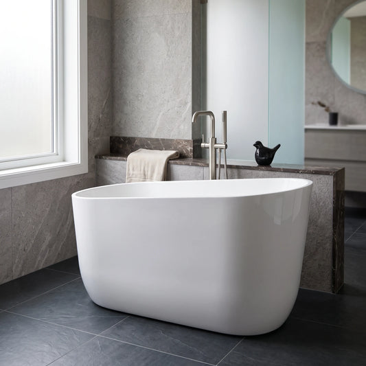 Free Standing Bathtub c/w Waste - White in a room setting