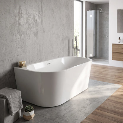 Free Standing 3 Panel Bathtub - White in a room setting