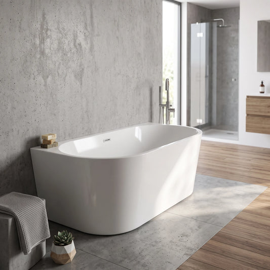 Free Standing 3 Panel Bathtub - White in a room setting
