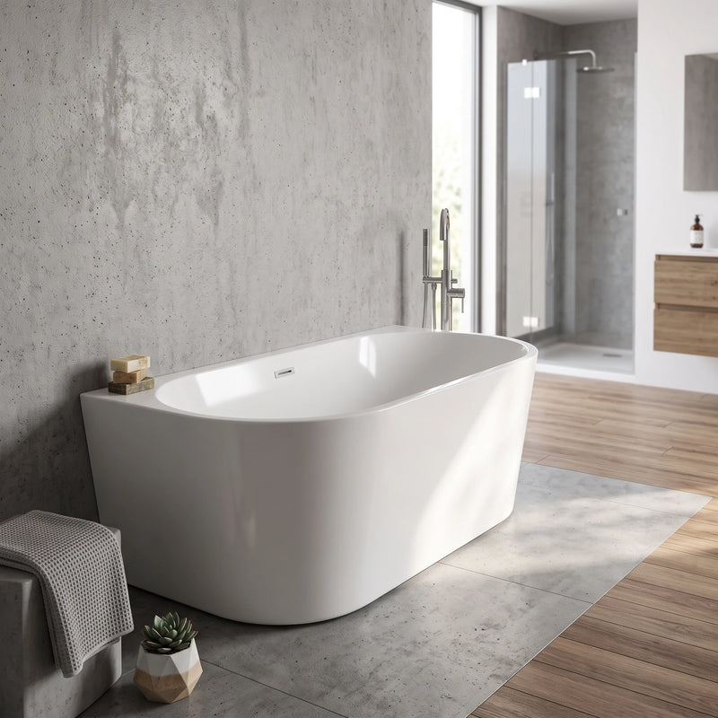 Free Standing 3 Panel Bathtub - White in a room setting