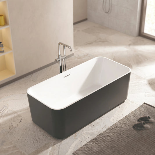 Free Standing Bathtub c/w Waste - Dark Grey in a room setting