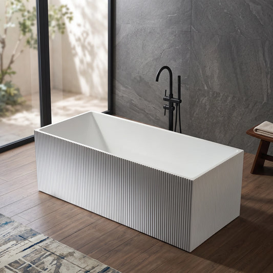 Free Standing Bathtub c/w Waste - White in a room setting