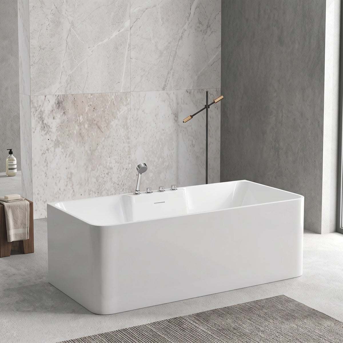 Free Standing Bathtub c/w Faucet Set and Waste - White in a room setting