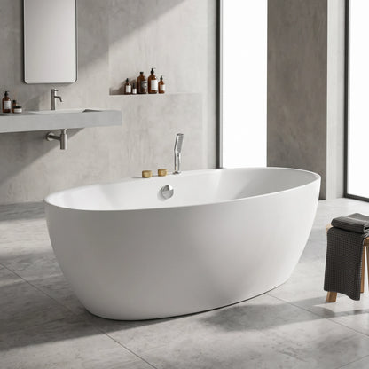 Free Standing Bathtub c/w Faucet Set and Waste - White in a room setting