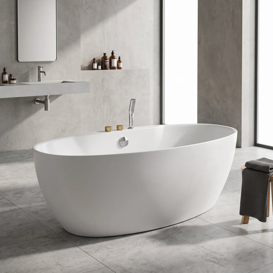 Free Standing Bathtub c/w Faucet Set and Waste - White in a room setting