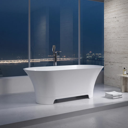 Polystone Free Standing Bathtub c/with Waste - Matte White in a room setting