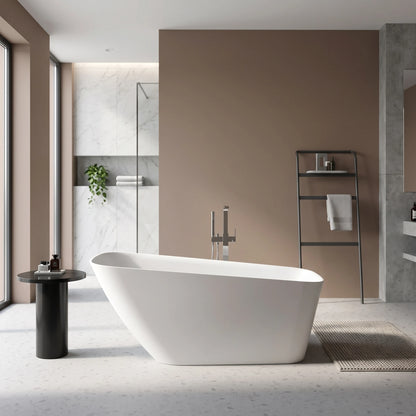 Polystone Free Standing Bathtub c/with Waste - Matte White in a room setting