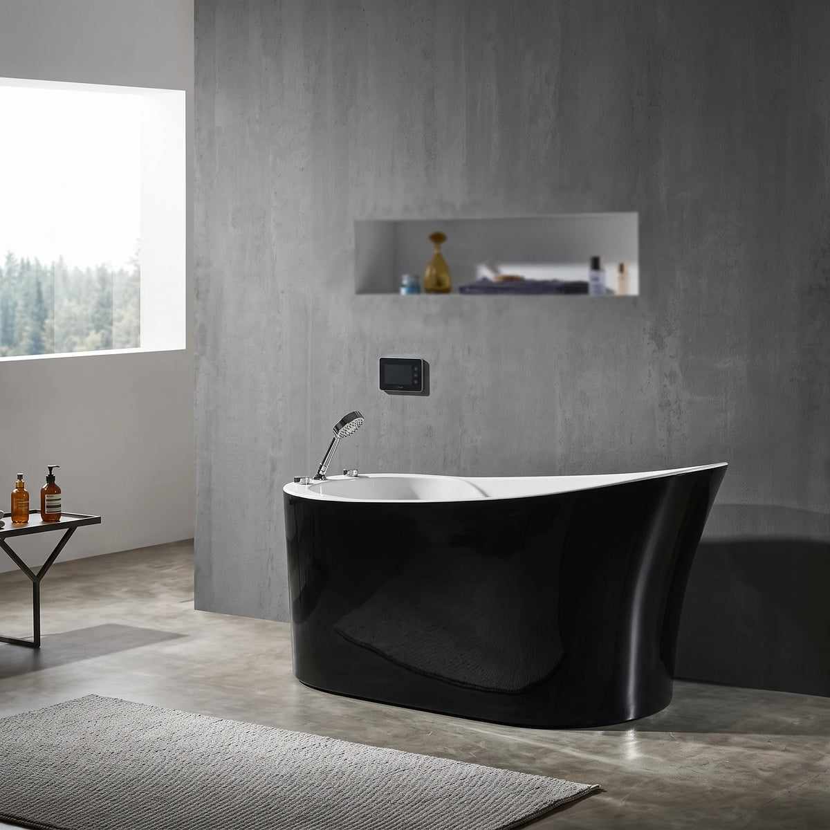 Free Standing Bathtub c/w Waste - Black and White in a room setting