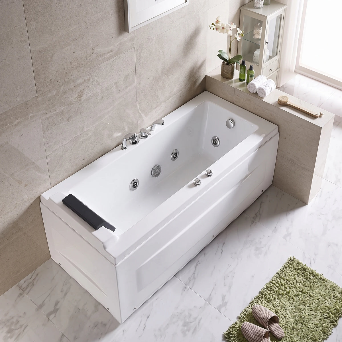 Massage Bath Tub (Right) - White in a room setting