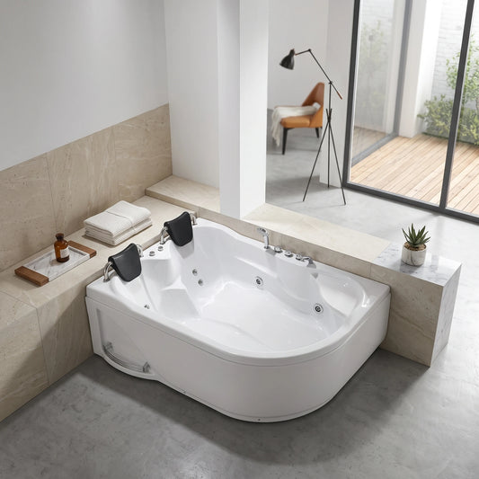 Massage Bath Tub (Right) - White in a room setting