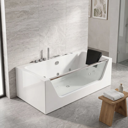 Massage Bathtub with Faucet and Waste c/w 3pcs Middle Jets, 8pcs Small Jets and 8pcs Air Jets - White in a room setting