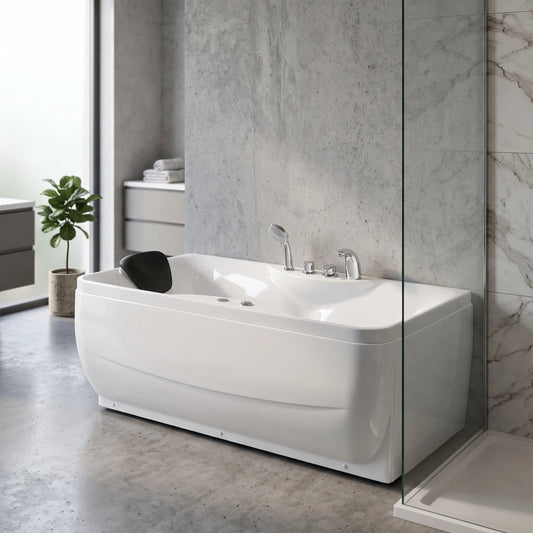Massage Bath Tub with Faucet Set c/w 6 pcs Middle Jets - White in a room setting