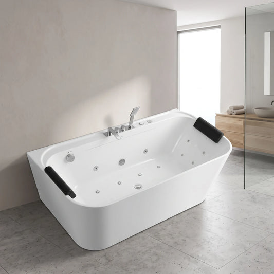 Massage Bathtub with 4pcs Big & 8pcs Small Water Massage Jets, and 8pcs Colorful LED Bubble Jets - White in a room setting