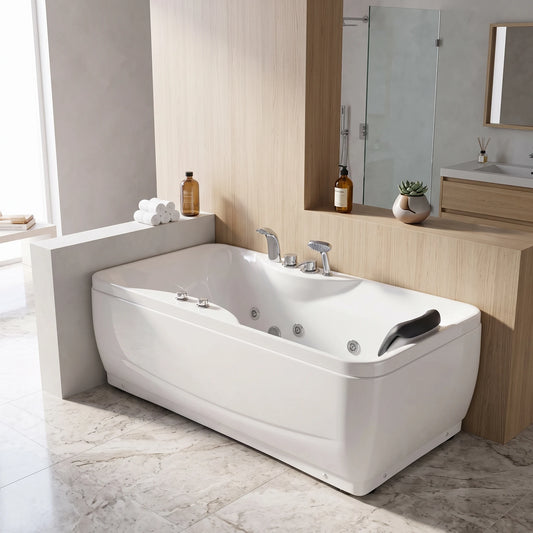 Massage Bath Tub with Faucet Set c/w 6 pcs Middle Jets - White in a room setting