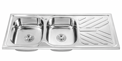 SUS202 Double Bowl Sink With Drainer - Polish