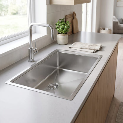 SUS304 Single Bowl Mini Nano Kitchen Sink c/w roll up rack & basket - Satin in a room setting