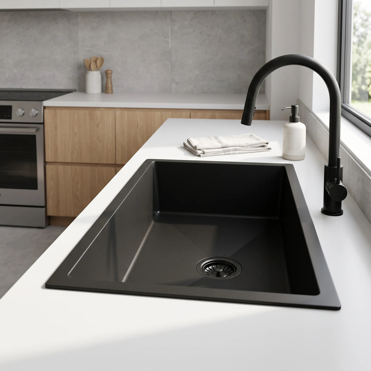 Single Bowl Sink c/w Basket in a room setting