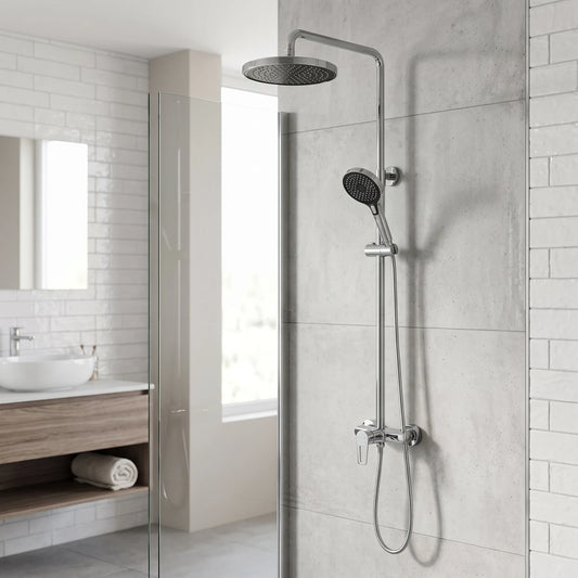 Exposed Shower Bar Set - Chrome in a room setting