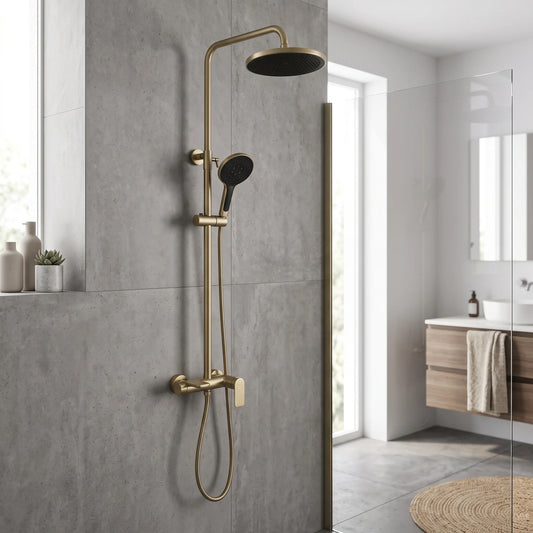 Exposed Shower Set - Matte Gold in a room setting