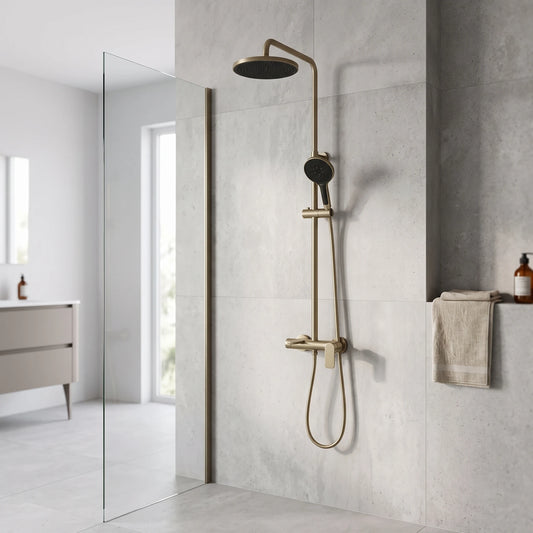 Exposed Shower Set - Matte Gold in a room setting