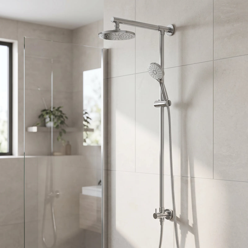Top Inlet Exposed Shower Bar Set - Chrome in a room setting