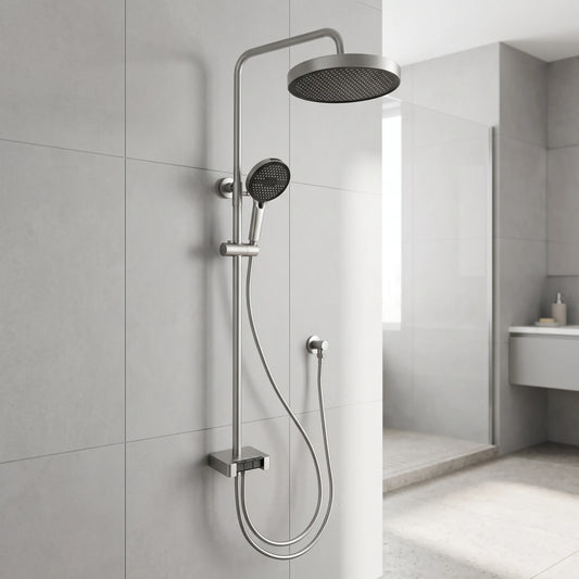 SUS304 Exposed Shower Bar Set (for Instant Water Heater used) - Satin in a room setting