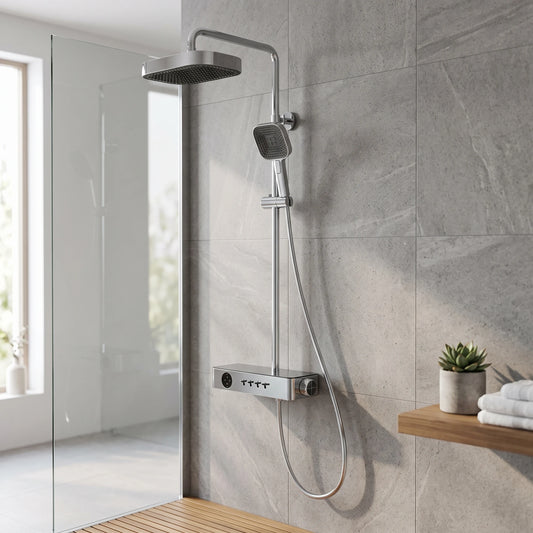 Exposed Shower Bar Set - Chrome in a room setting