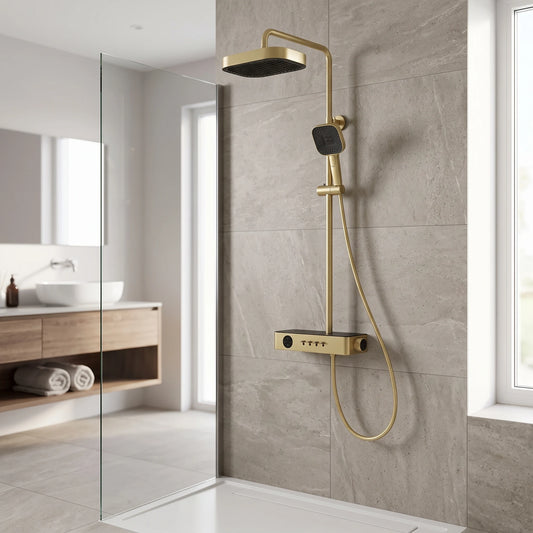 Exposed Shower Bar Set - Matt Gold in a room setting