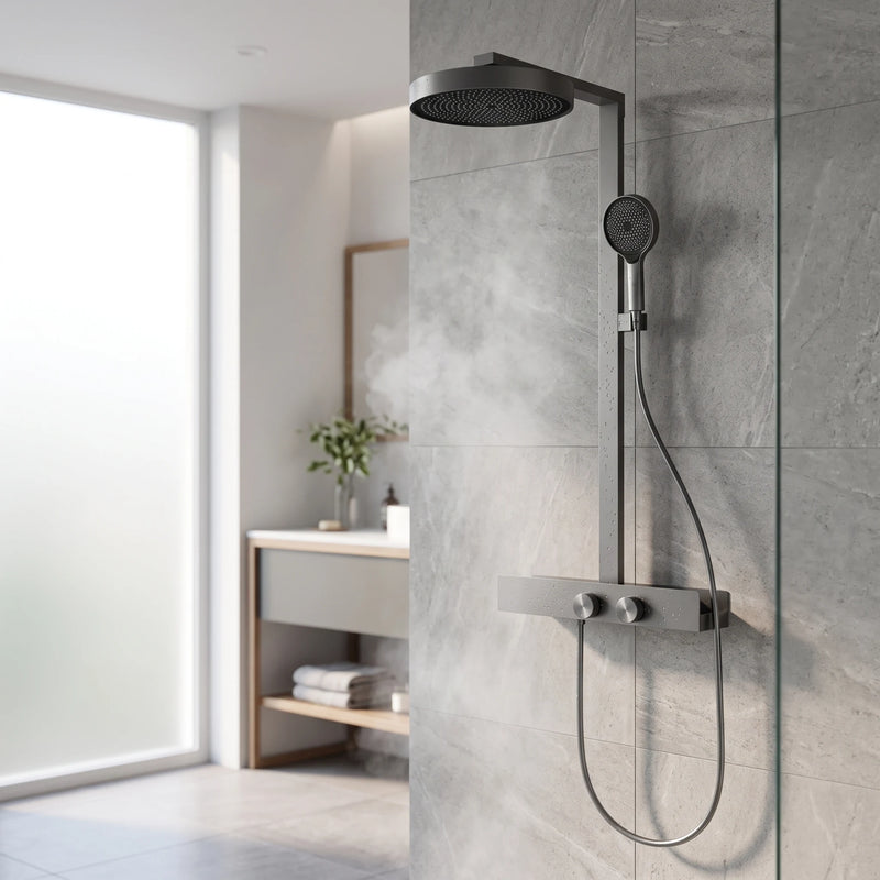 SUS304 Exposed Shower Bar Set - Grey in a room setting