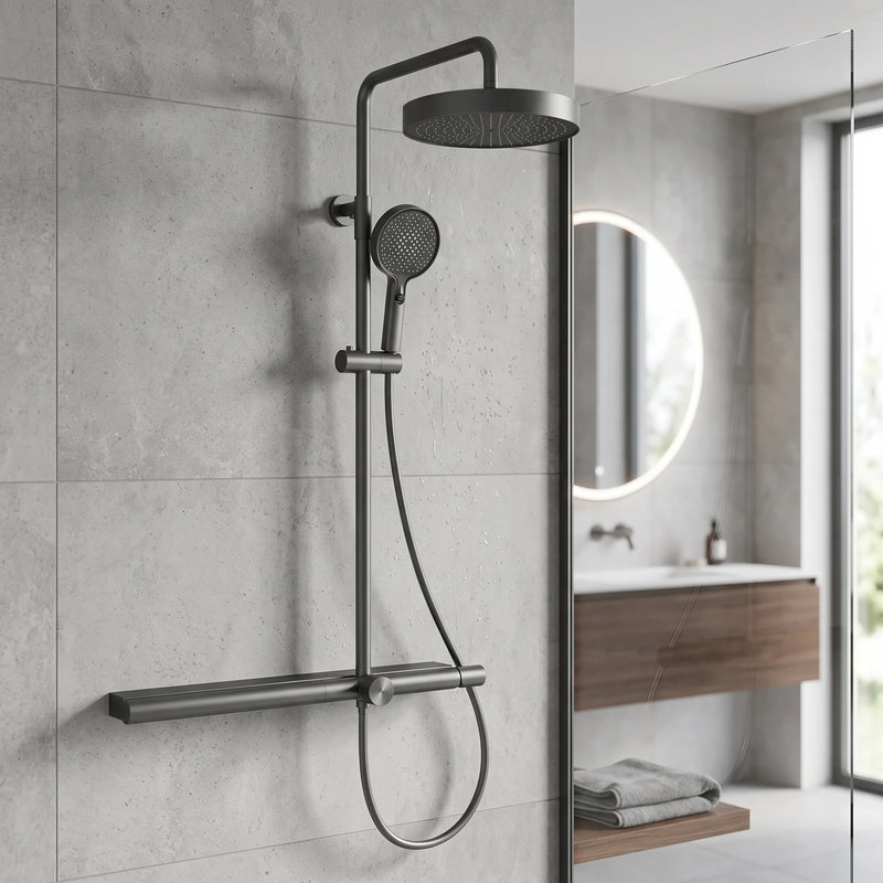 Exposed Shower Bar Set - Grey in a room setting