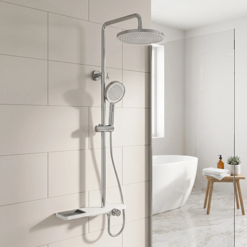 Exposed Shower Bar Set - Chrome in a room setting