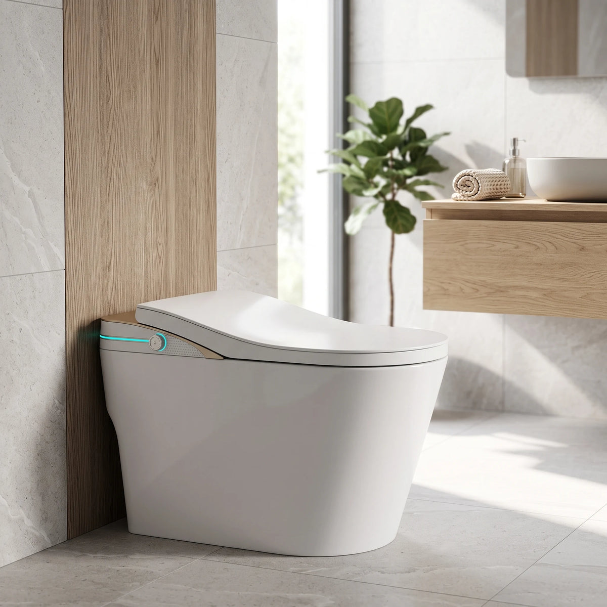Smart Toilet Complete Set (S-250mm) c/w Tank (High Version) - Gold in a room setting