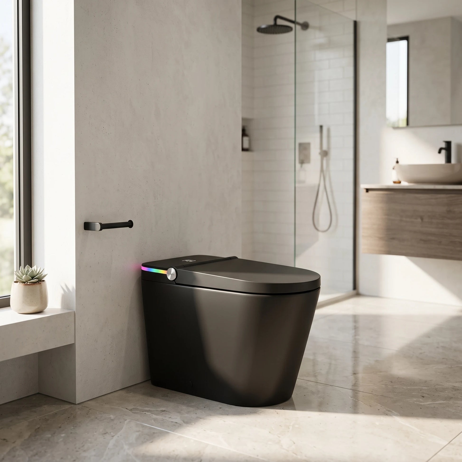 Smart Toilet Complete Set (S-300mm) c/w Tank (High Version) - Matt Black in a room setting