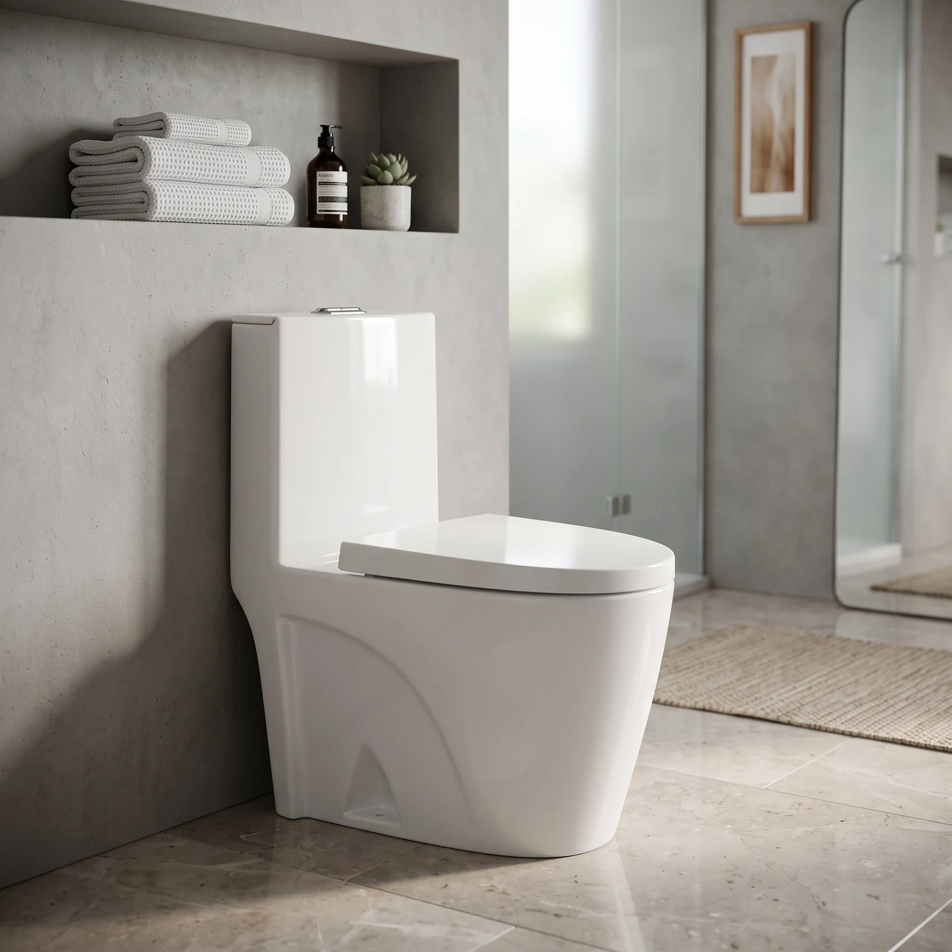 VIDA Washdown WC Complete Set (P-180mm) - White in a room setting