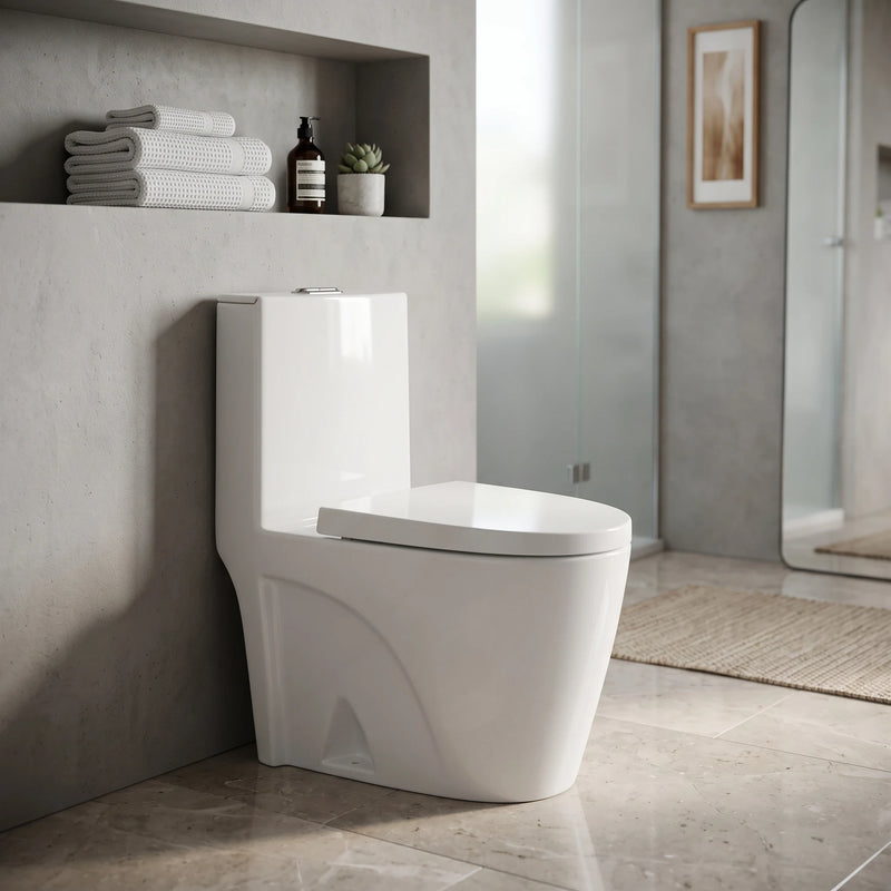 VIDA Washdown WC Complete Set (P-180mm) - White in a room setting