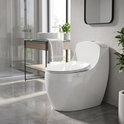 TERQA Siphonic Spinning Flush WC Complete Set c/w UF Seat Cover (S-300mm) - White in a room setting